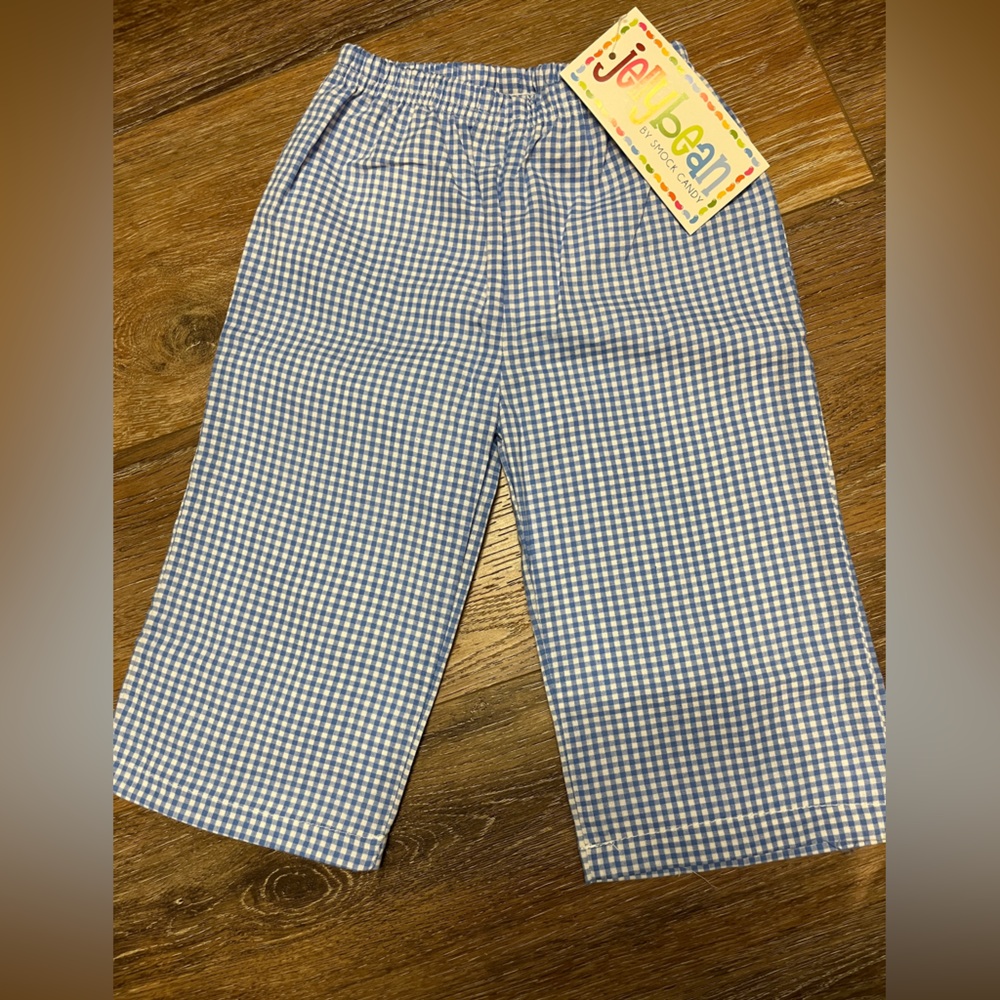 Jellybean Blue and White Checkered Gingham Kids Pants 12M NWT